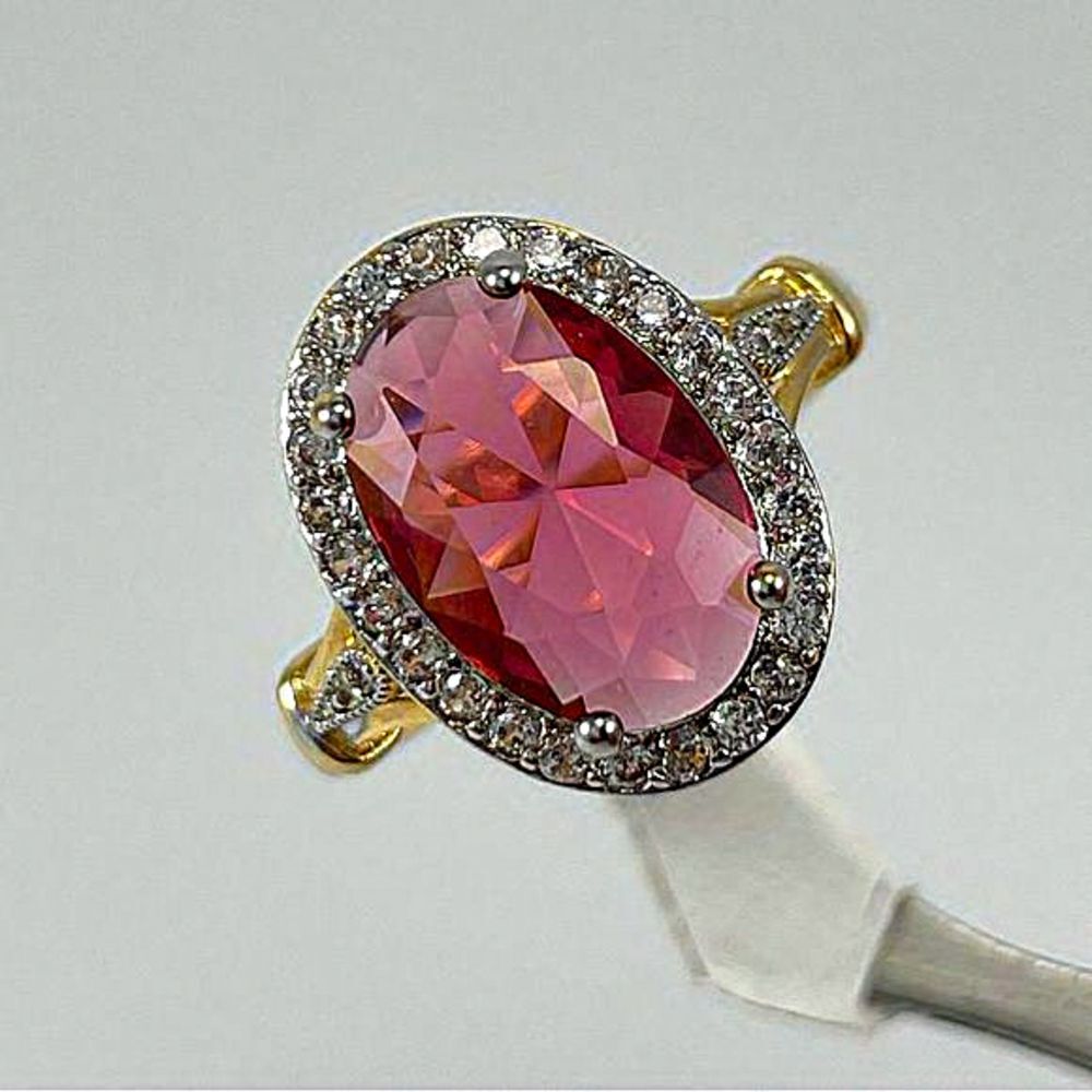 Beautiful Oval Cut Halo Red Ruby White Diamond CZ Silver Plated Gold‎ Tone Ring